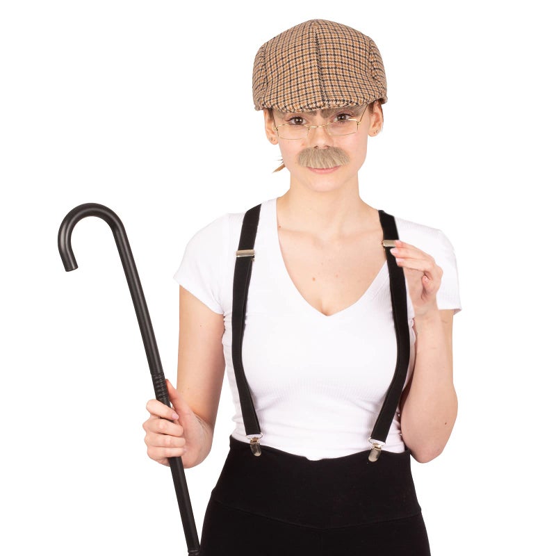 Tigerdoe Old Man Costume - Grandpa Costume with Cane - Old Man Glasses, Eyebrows, Mustache, Hat - Image 3